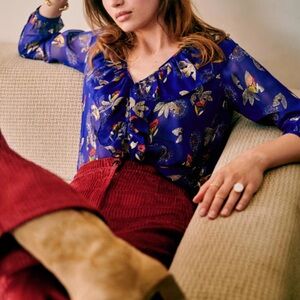 Sezane Blue Floral Blouse
